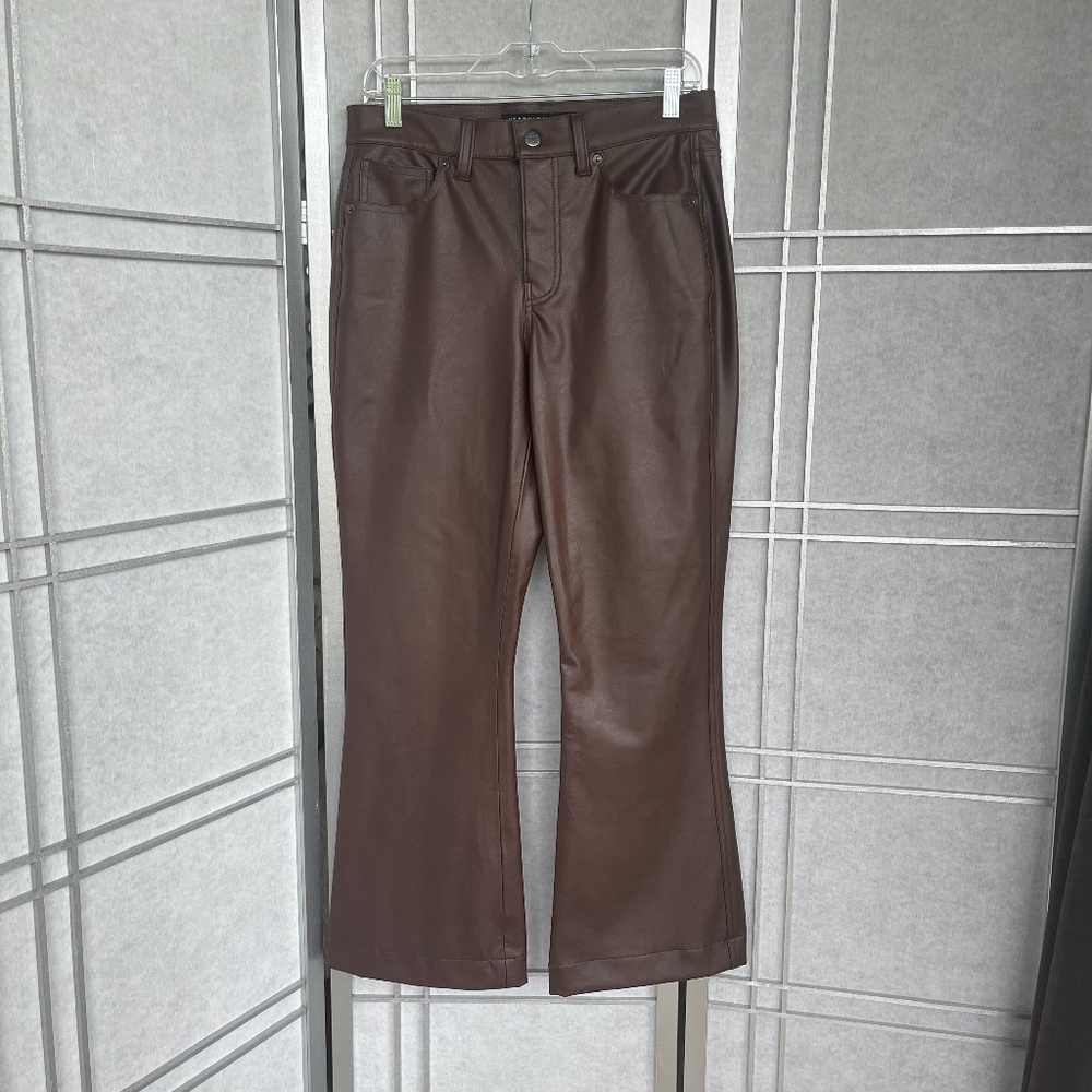 NWOT Veronica Beard Brown Faux Leather Beverly Skinny Flare Pants sz 29